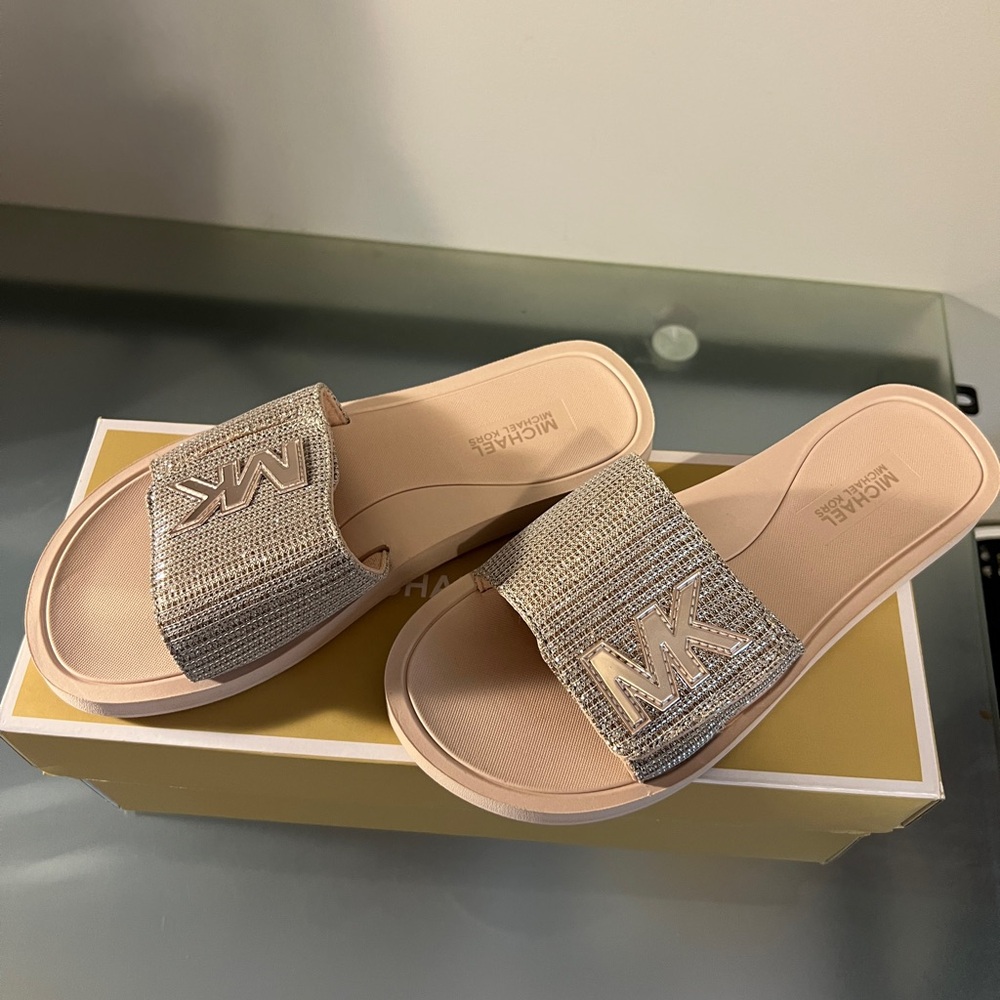 Michael Kors Women's Glittering Silver Slide Sandals